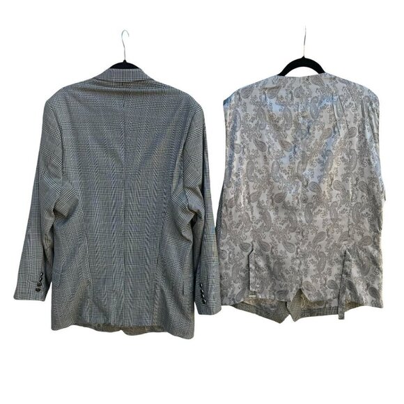 Sergio Valentino Mens Gray Wool Checkered Single Breasted Blazer Vest Set 44L - Picture 6 of 14